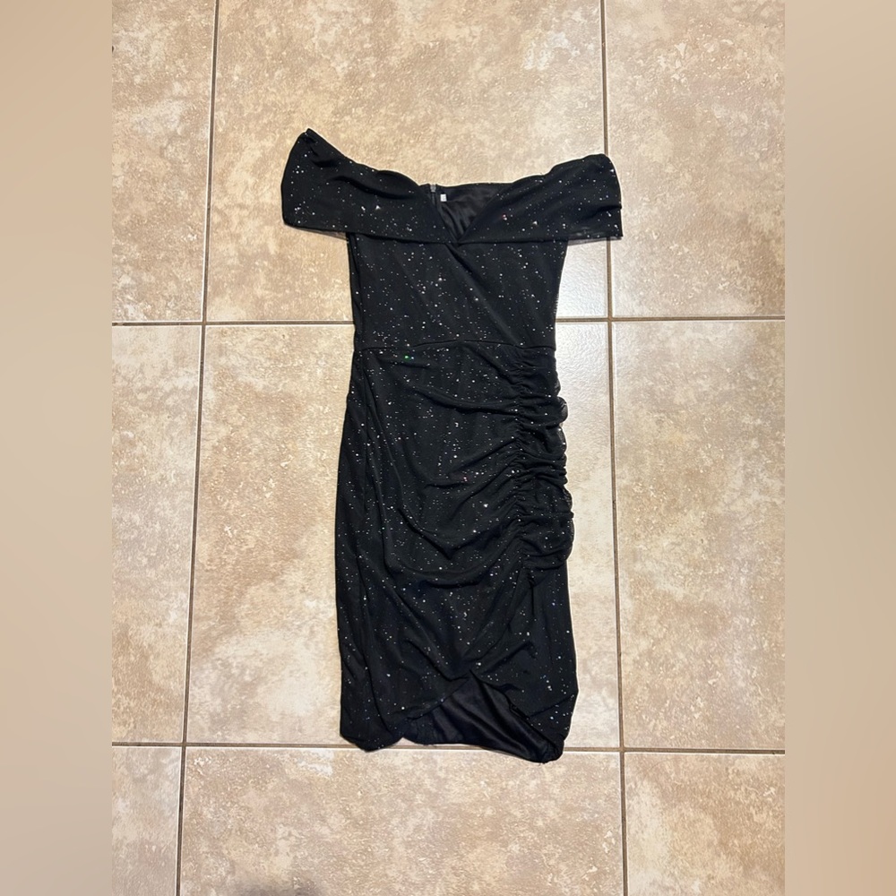 Off the Shoulder Ruched Wrap Sequin Bodycon Dress